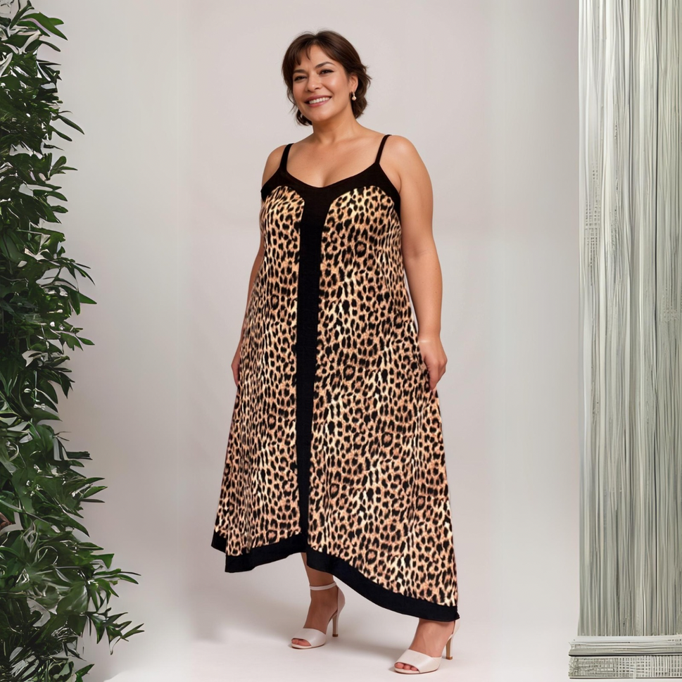 ROCKTHOSECURVES STRAPPY HANKY HEM ANIMAL PRINT DRESS