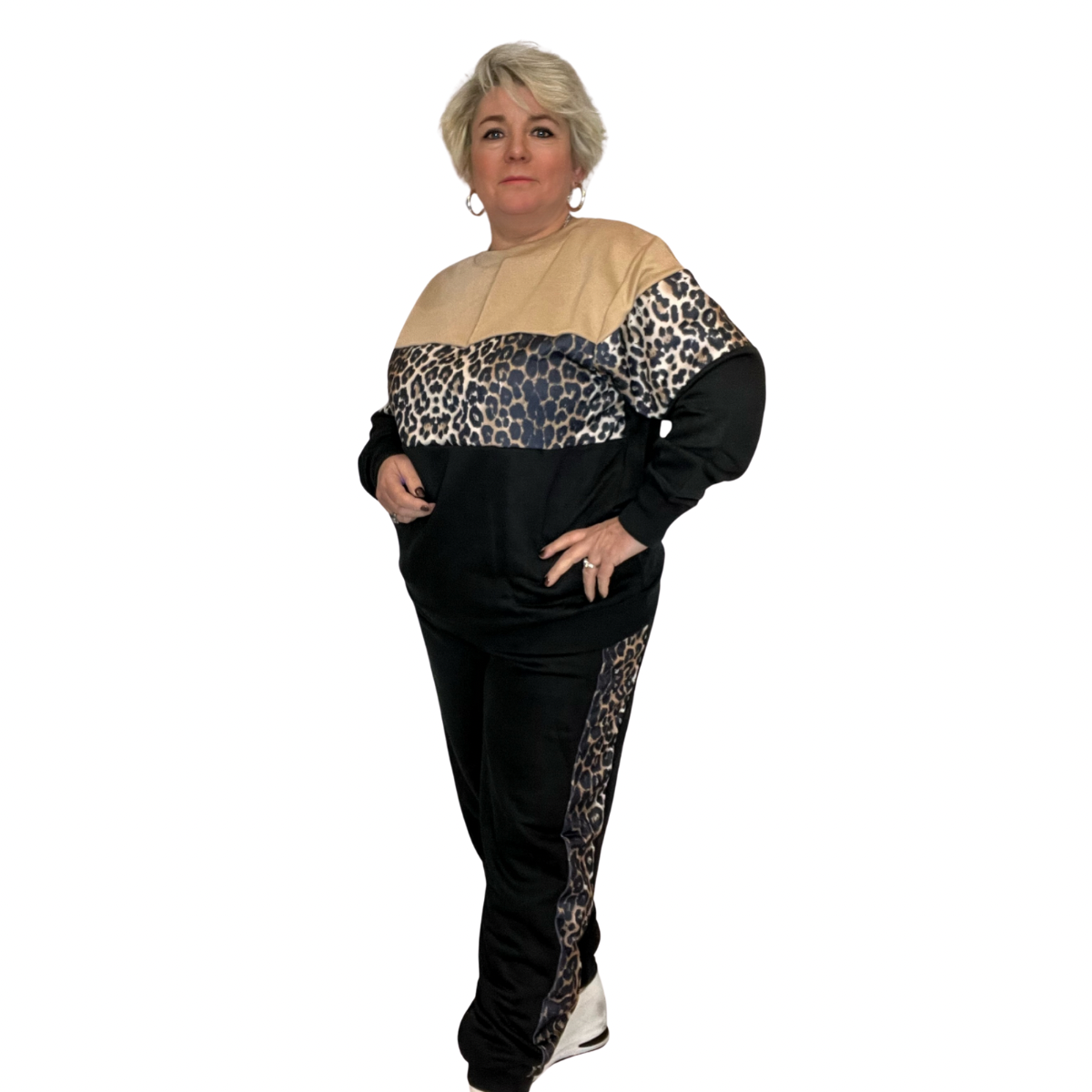 PLUS SIZE TRACKSUIT WITH LEOPARD PANELS