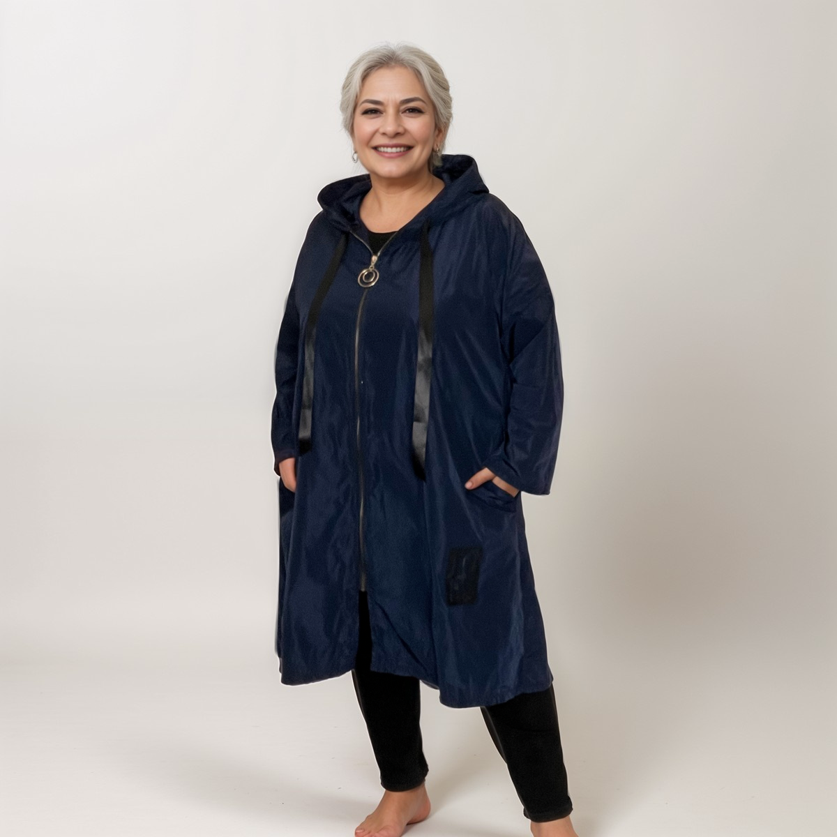 A LINE DIPPED HEM JACKET RAIN MAC COAT WITH HOOD