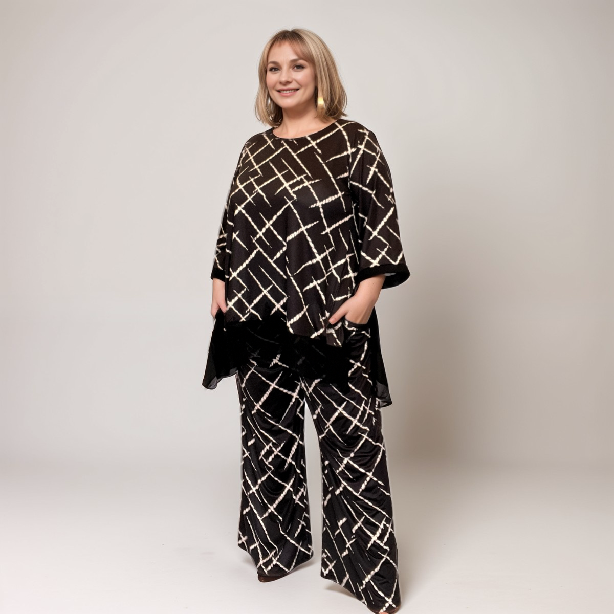 ROCKTHOSECURVES ABSTRACT LINES TWO PIECE OUTFIT SET MATCHING PALAZZO TROUSERS