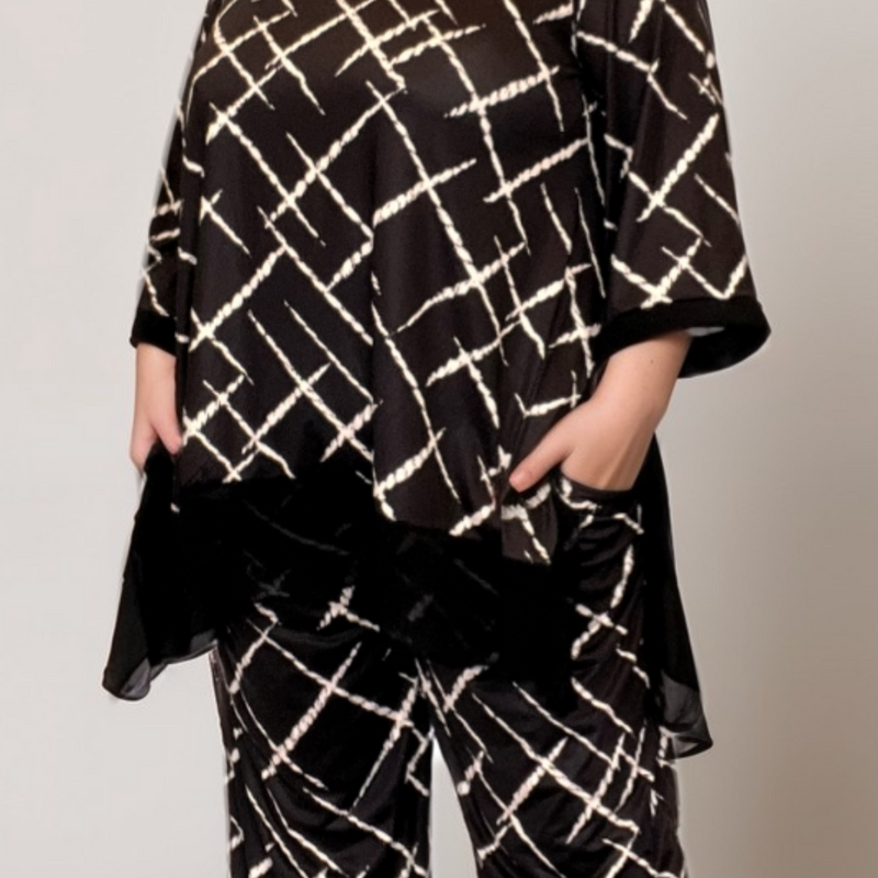 ROCKTHOSECURVES ABSTRACT LINES TWO PIECE OUTFIT SET MATCHING PALAZZO TROUSERS