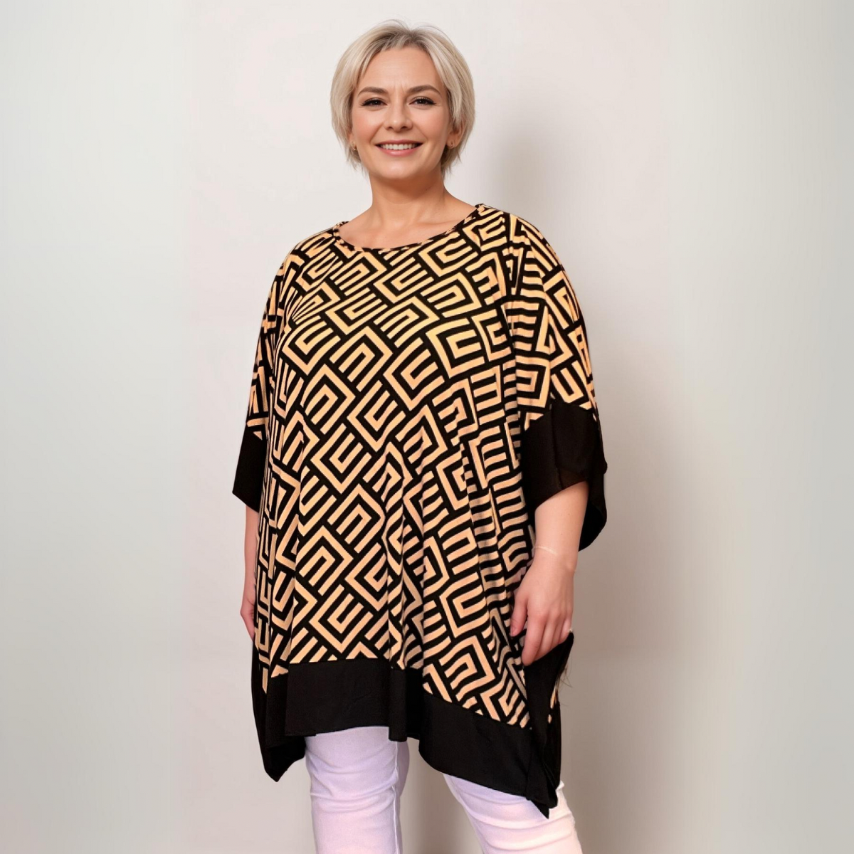 ROCKTHOSECURVES OVERSIZED SOFT STRETCHY GEOMETRIC KAFTAN WITH PANEL EDGING