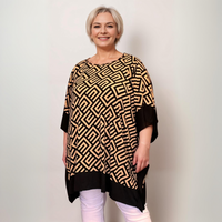 ROCKTHOSECURVES OVERSIZED SOFT STRETCHY GEOMETRIC KAFTAN WITH PANEL EDGING