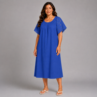 Cotton Midi Dress with Lace Sleeves