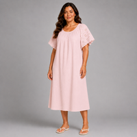Cotton Midi Dress with Lace Sleeves