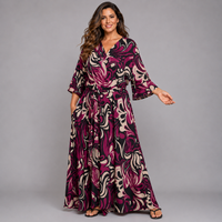 Abstract Mock Wrap Maxi Dress with Bell Sleeves