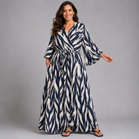 Striped Mock Wrap Maxi Dress with Bell Sleeves