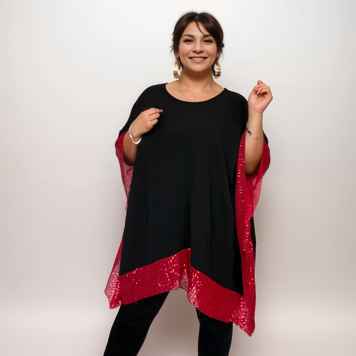 Oversized Sequin-Trim Kaftan Blouse