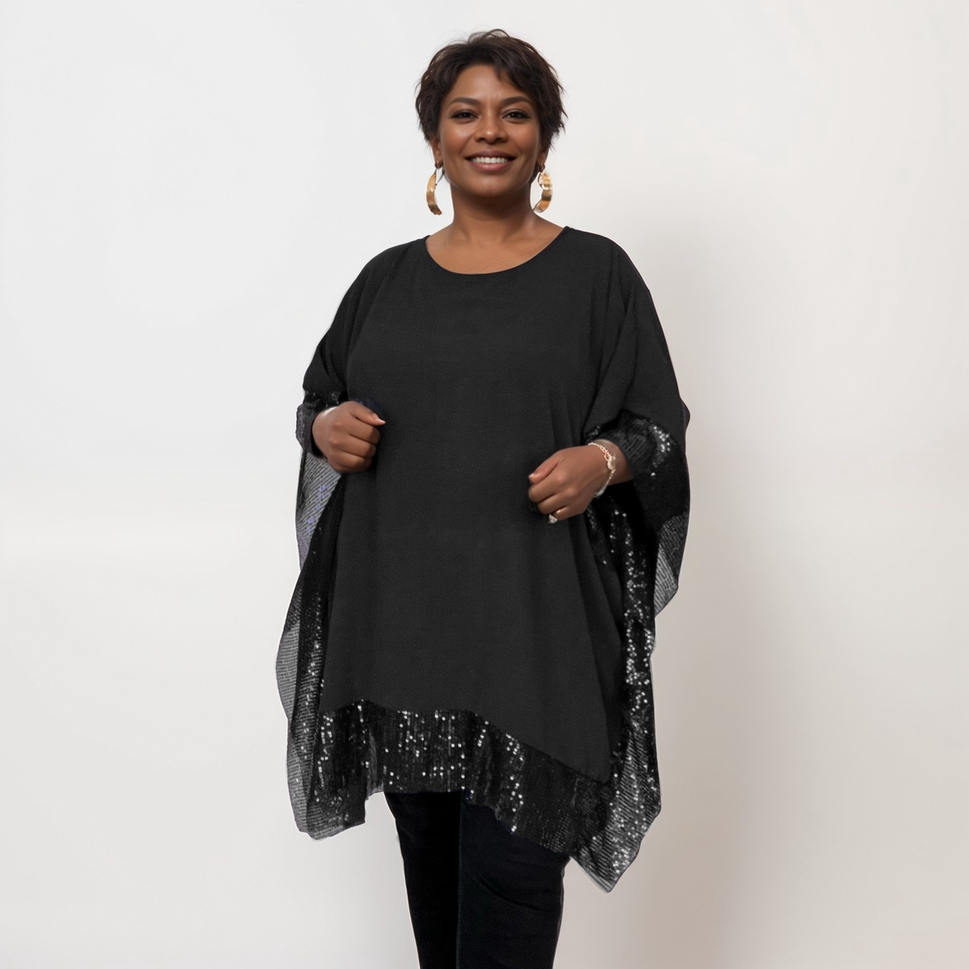 ROCKTHOSECURVES OVERSIZED KAFTAN BLOUSE SEQUIN EDGESBLACK / ONE SIZE