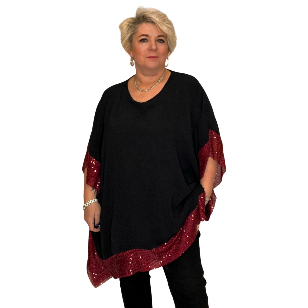 Oversized Sequin-Trim Kaftan Blouse