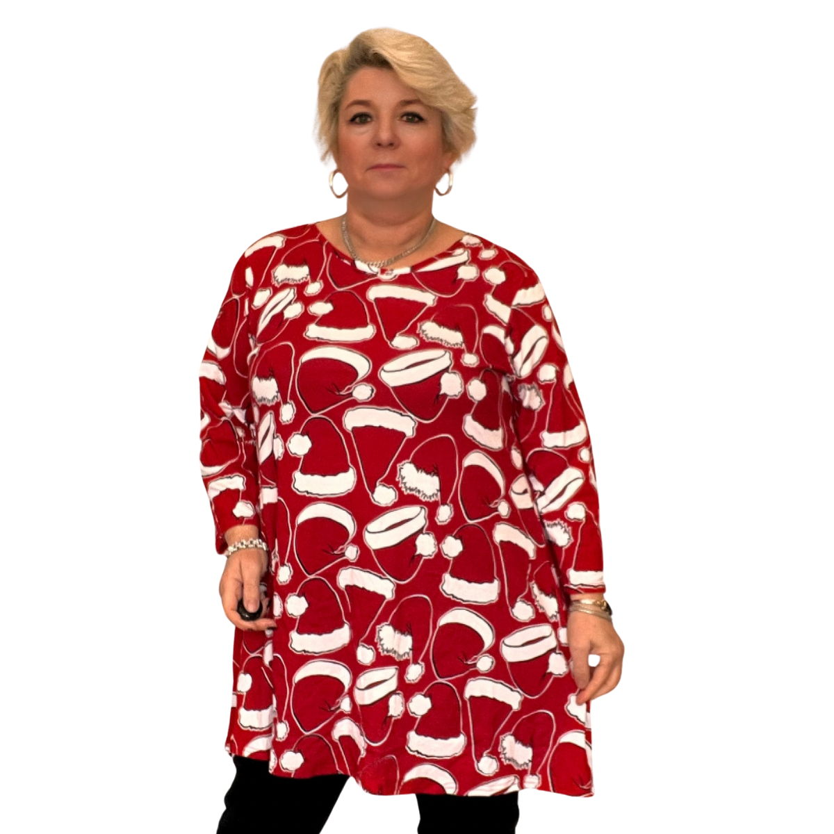 CHRISTMAS PRINT LONG SLEEVE A-LINE SWING TOP