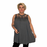 SLEEVELESS LOOSE FITTING TUNIC TOP WITH LACE NECK