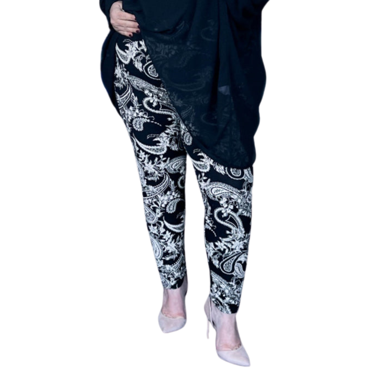 ROCKTHOSECURVES BLACK BEIGE PAISLEY PRINT HIGH RISE PLUS SIZE LEGGINGS