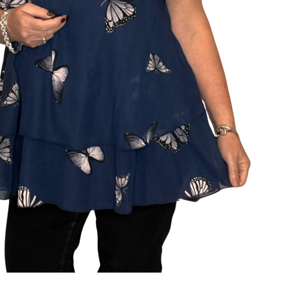 CHIFFON LAYERED STRAPPY TOP WITH BUTTERFLY PRINT
