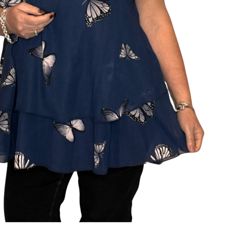 CHIFFON LAYERED STRAPPY TOP WITH BUTTERFLY PRINT