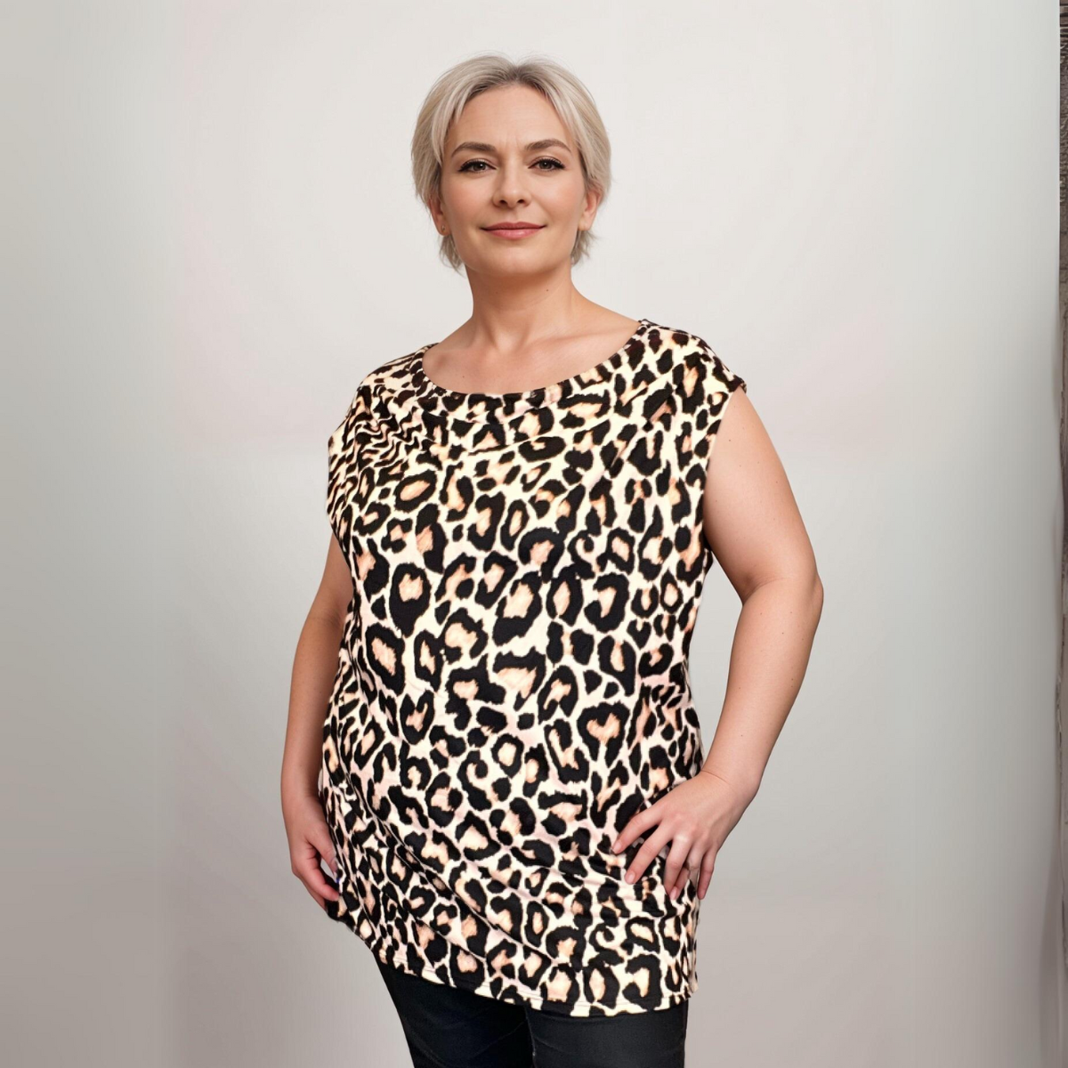 ROCKTHOSECURVES ANIMAL PRINT SLEEVELESS DRAPED NECK