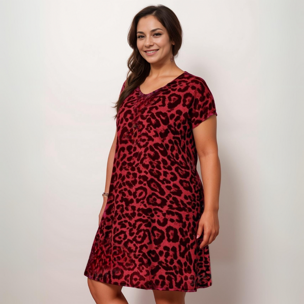 ROCKTHOSECURVES LEOPARD PRINT V NECK SHORT SLEEVE DRESS