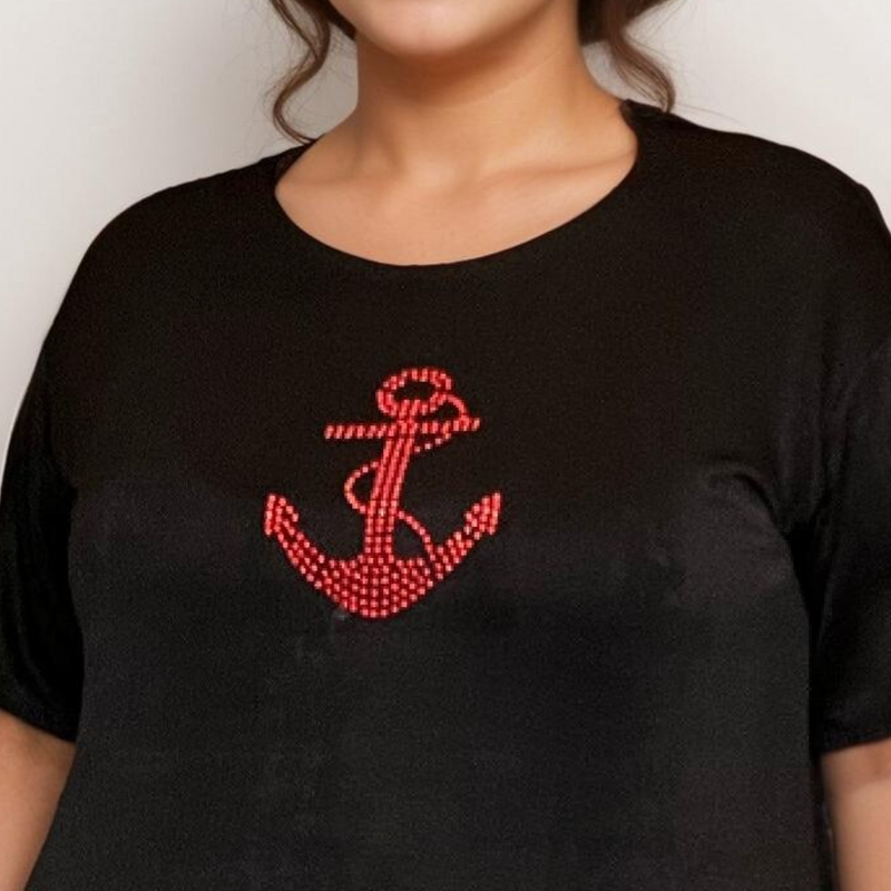 ROCKTHOSECURVES SOFT STRETCHY SHORT SLEEVE ANCHOR STUDDED TOP