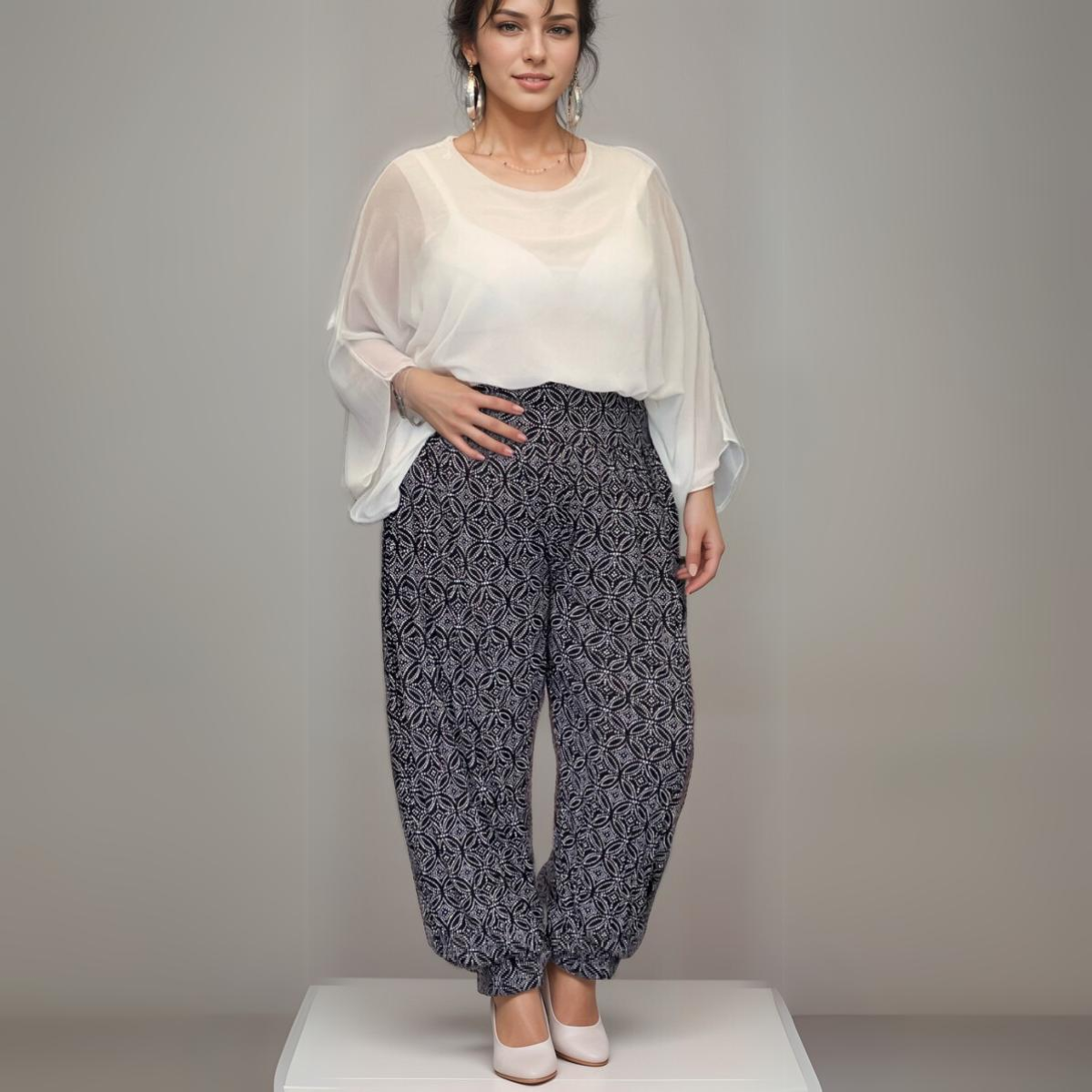 ROCKTHOSECURVES BLACK PINK WHITE TILE PRINT HAREM PANTS ALI BABA TROUSERS