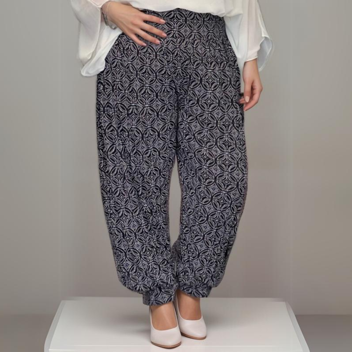 ROCKTHOSECURVES BLACK PINK WHITE TILE PRINT HAREM PANTS ALI BABA TROUSERS