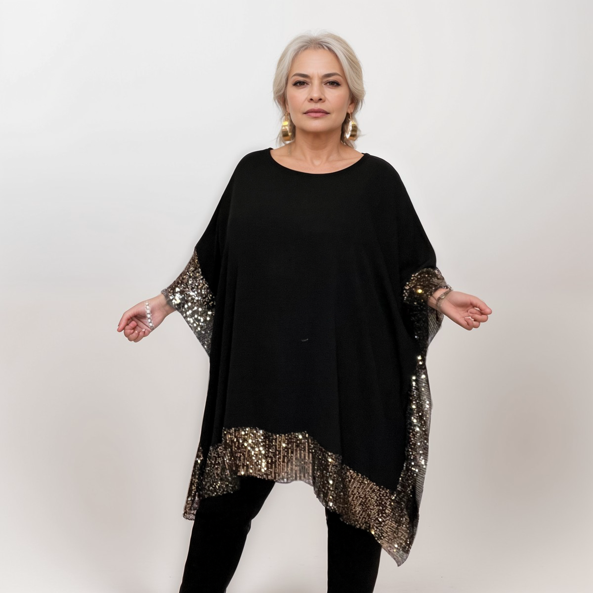 ROCKTHOSECURVES OVERSIZED KAFTAN BLOUSE SEQUIN EDGES