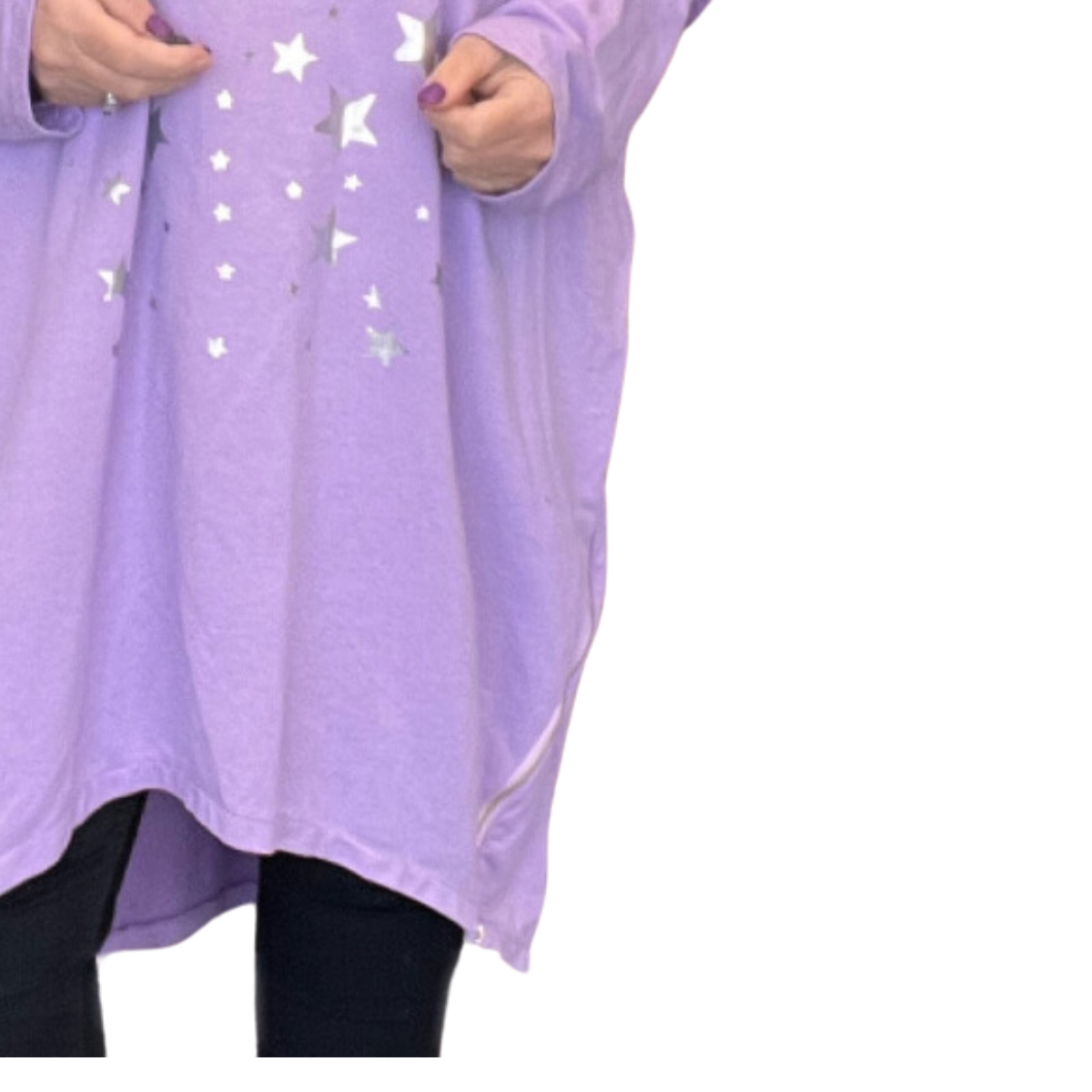 OVERSIZED LOOSE FITTING JUMPER DRESS / LONG TOP WITH SILVER STARS