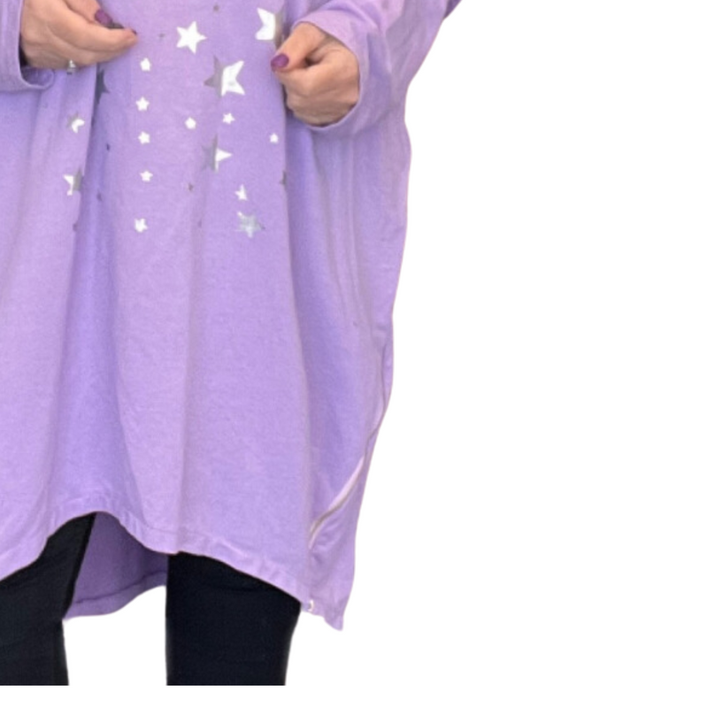 OVERSIZED LOOSE FITTING JUMPER DRESS / LONG TOP WITH SILVER STARS