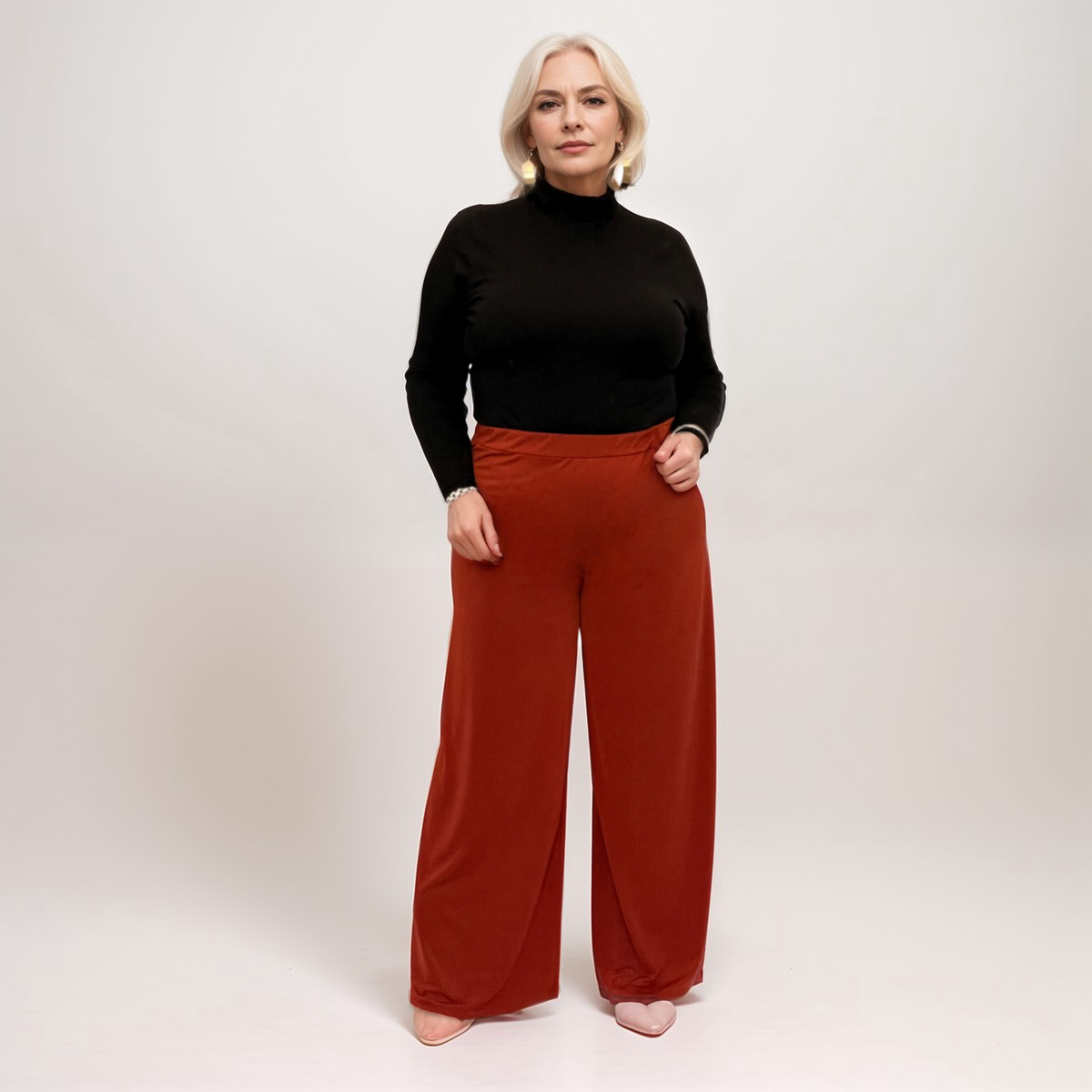 ROCKTHOSECURVES PLAIN ELASTICATED WAIST WIDE LEG PALAZZO TROUSERS