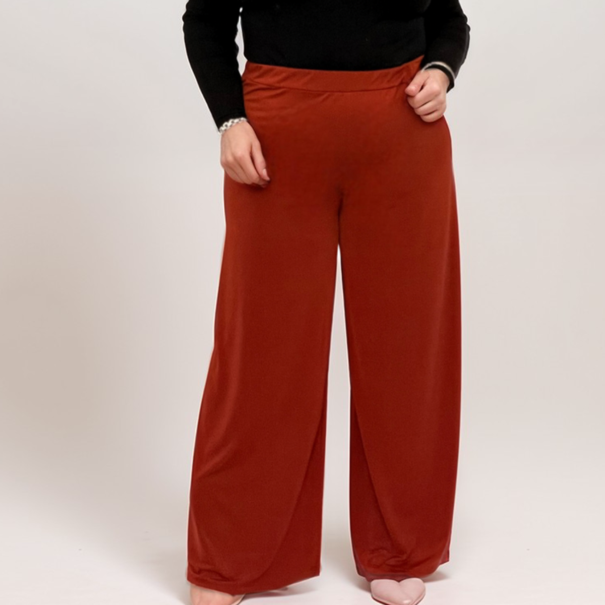 ROCKTHOSECURVES PLAIN ELASTICATED WAIST WIDE LEG PALAZZO TROUSERS