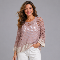 Open Knit Bell sleeve jumper with Contrast Hem