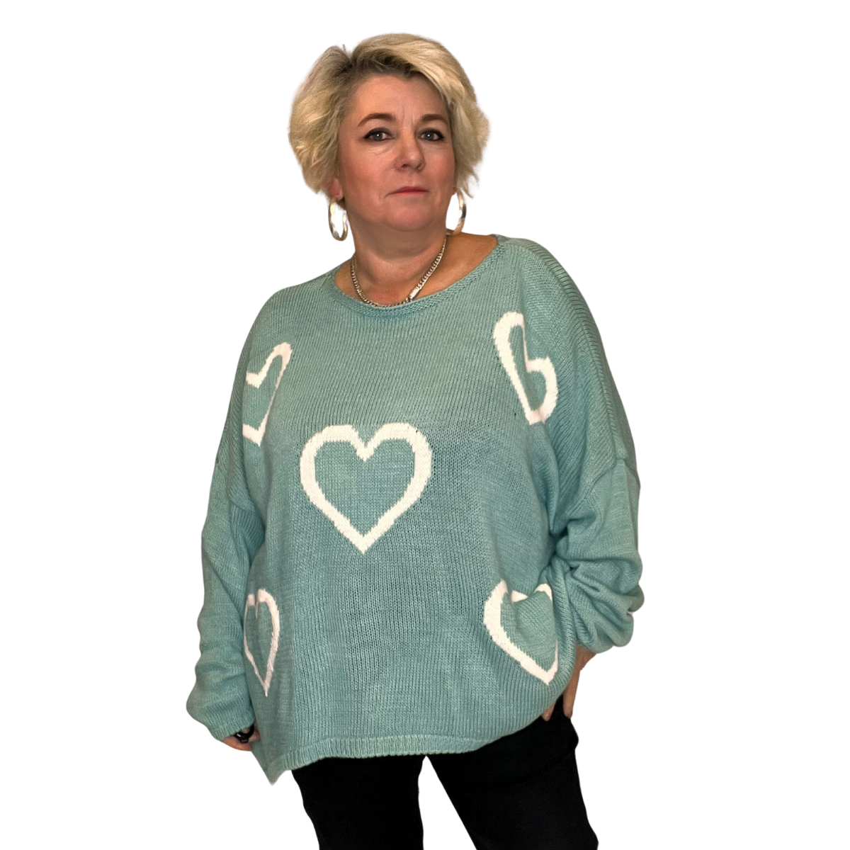 SCOOP HEM OVERSIZED KNITTED JUMPER WITH HEARTS