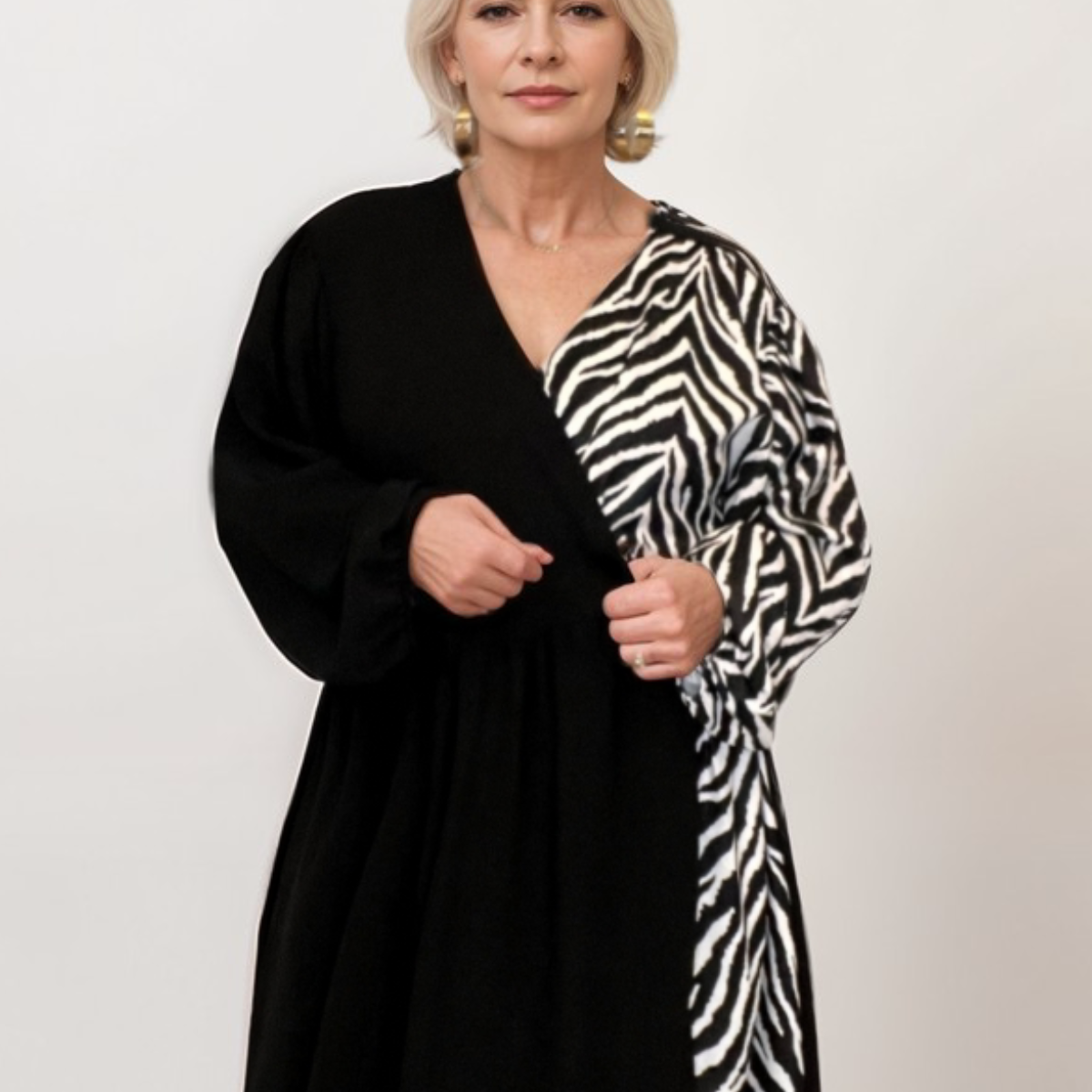 ROCKTHOSECURVES BLACK WRAP OVER MAXI DRESS WITH ZEBRA PANELS