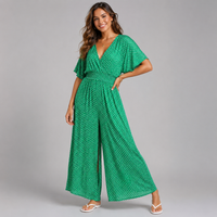 Polka Dot Soft Stretchy V Neck Jumpsuit