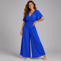 Polka Dot Soft Stretchy V Neck Jumpsuit