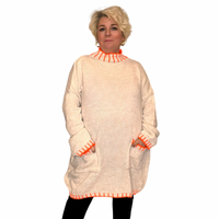 TURTLE NECK LONG JUMPER DRESS WITH BLANKET STITCH EDGING