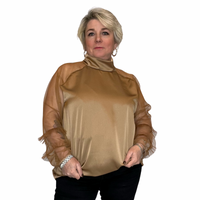 SATIN LOOSE FITTING BLOUSE TURTLE NECK + CHIFFON FRILLED SLEEVES