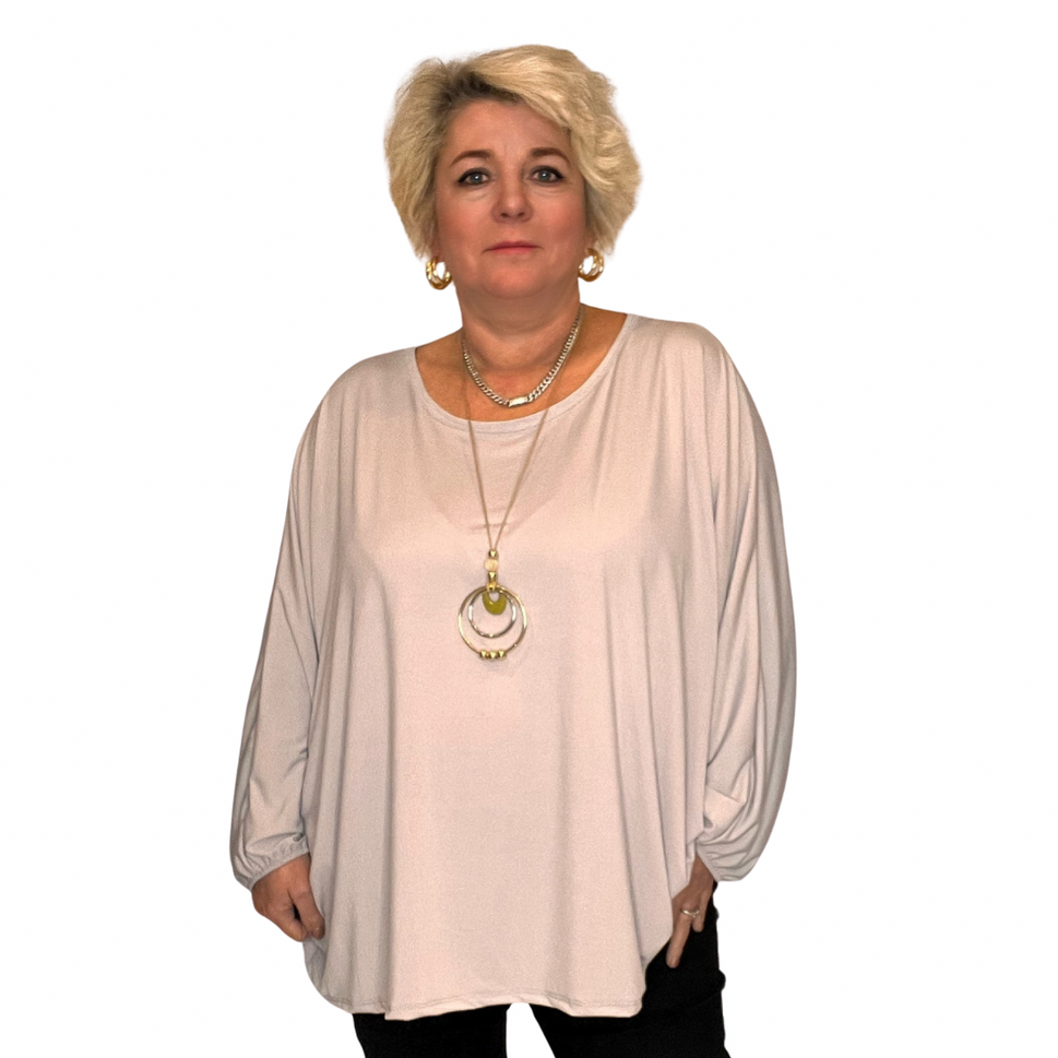 OVERSIZED BATWING BLOUSE / TOP WITH NECKLACEGREY / UK 12-14