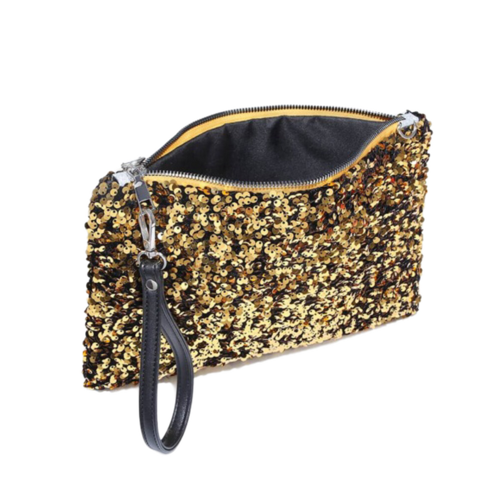 SPARKLY SEQUIN EVENING BAG CLUTCH BAG PARTY PROMBLACK GOLD / ONE SIZE