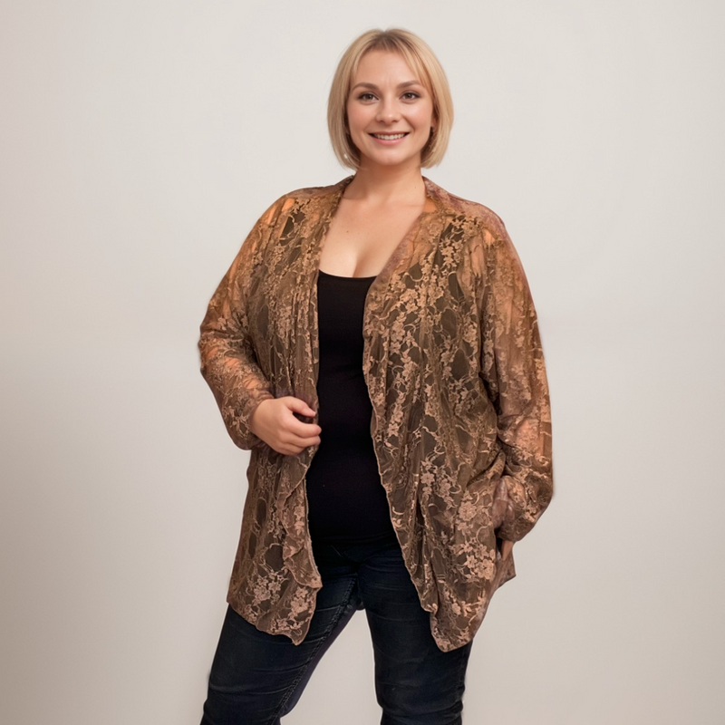 ROCKTHOSECURVES LACE LONG SLEEVE WATERFALL CARDIGAN / JACKET