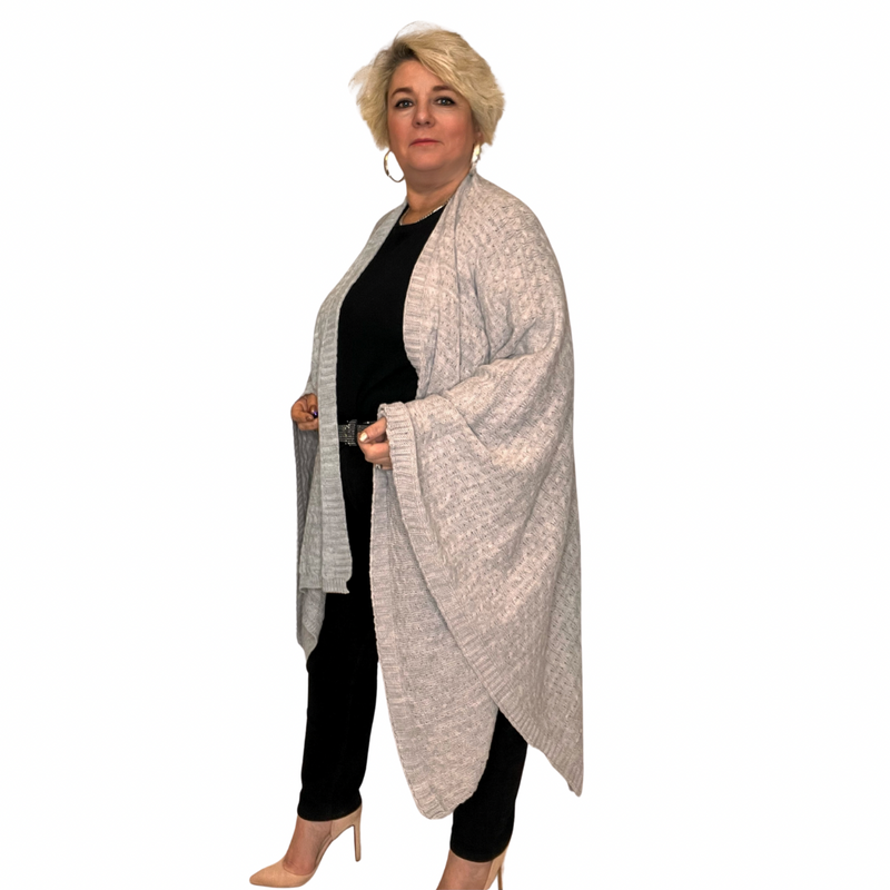 GREY SQUARE KNITTED THROW OVER SHAWL / JACKET