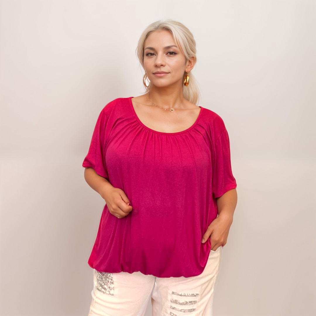Plain Elasticated Neck & Waist T-Shirt