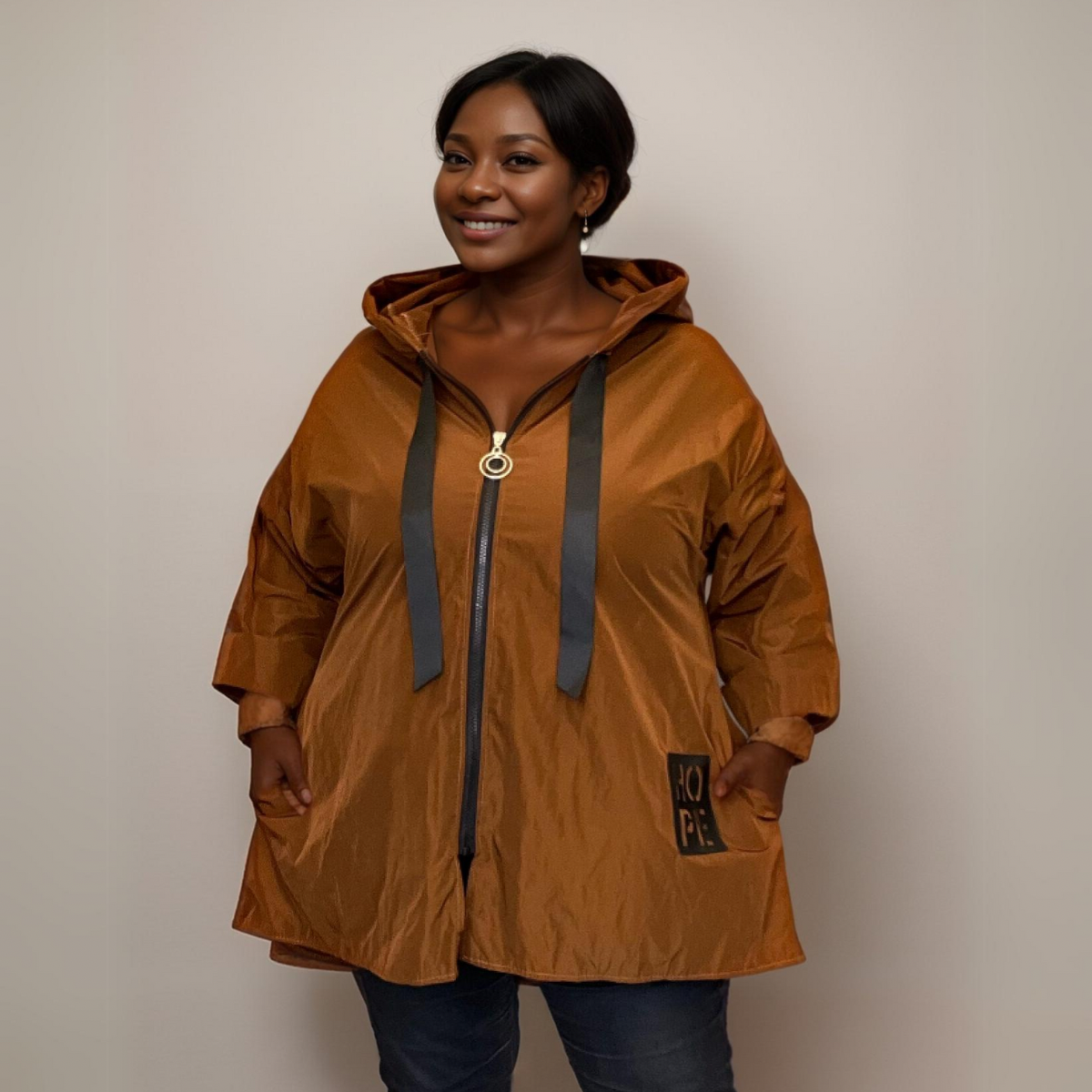 ROCKTHOSECURVES SHORT LENGTH A LINE RAIN COAT JACKET WITH HOOD