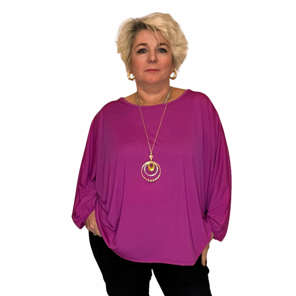 OVERSIZED BATWING BLOUSE / TOP WITH NECKLACEMagenta / UK 12-14