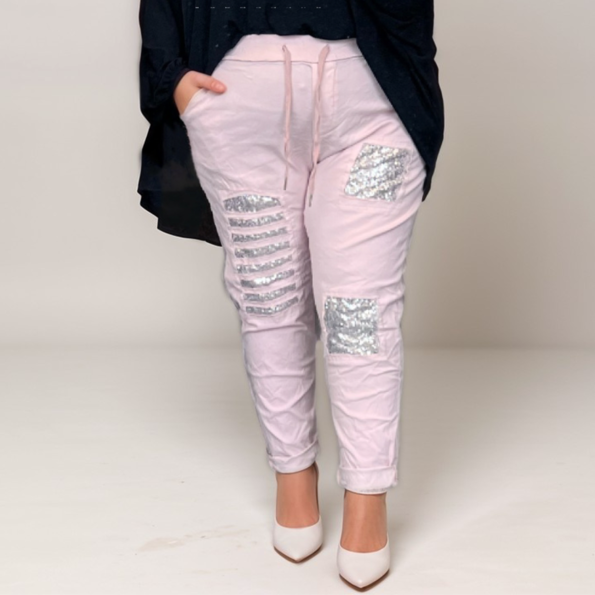 ROCKTHOSECURVES STRETCHY MAGIC TROUSERS / JEANS WITH SEQUIN PATCHES