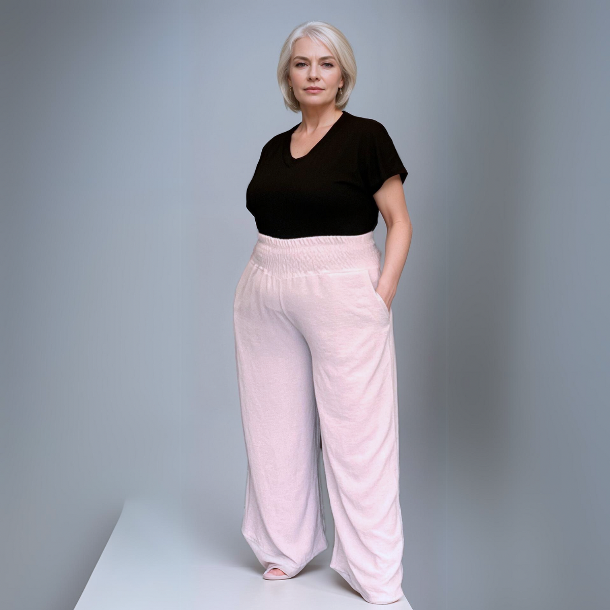 HIGH SMOCK WAIST WIDE LEG TROUSERS WITH POCKETS