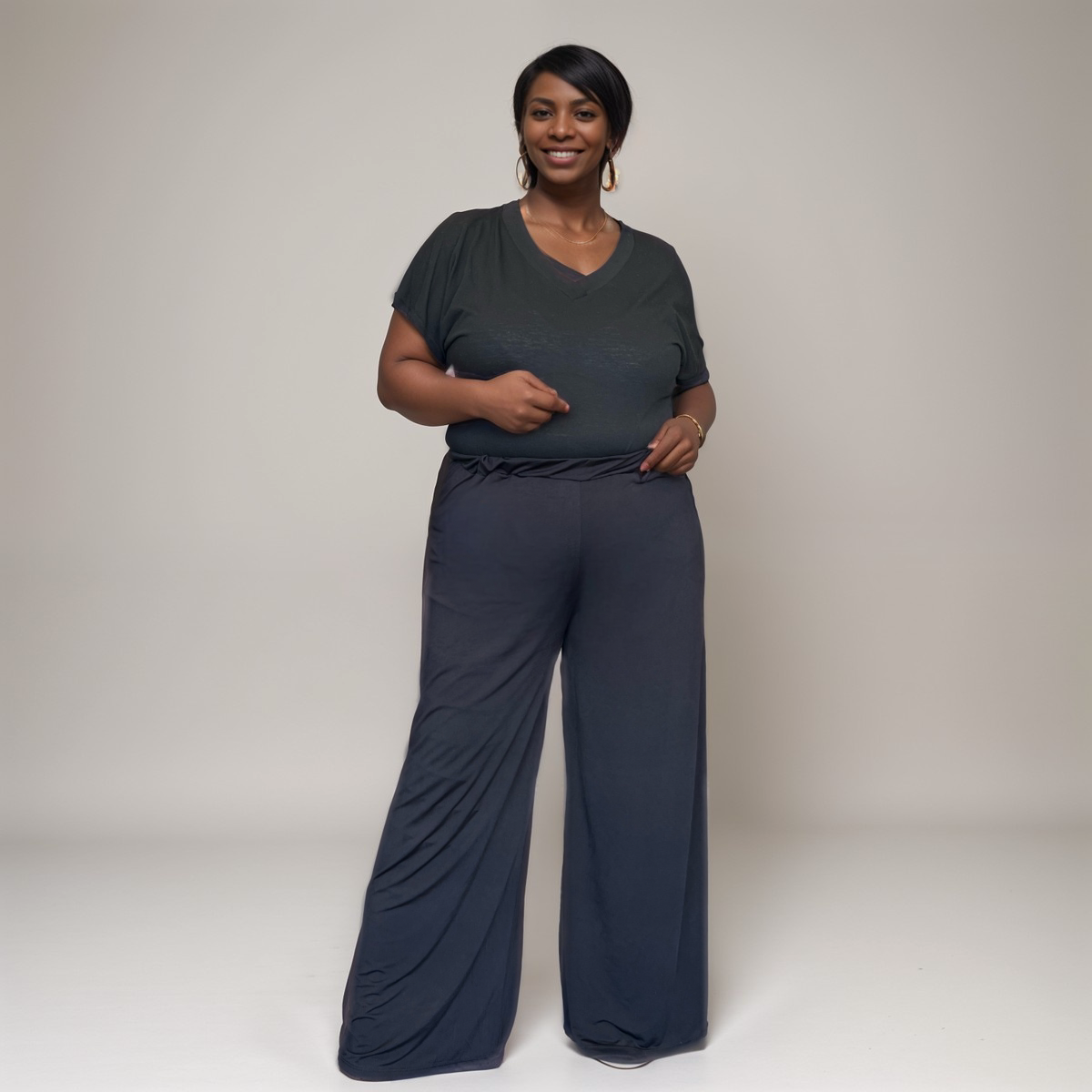 ROCKTHOSECURVES PLAIN ELASTICATED WAIST WIDE LEG PALAZZO TROUSERS