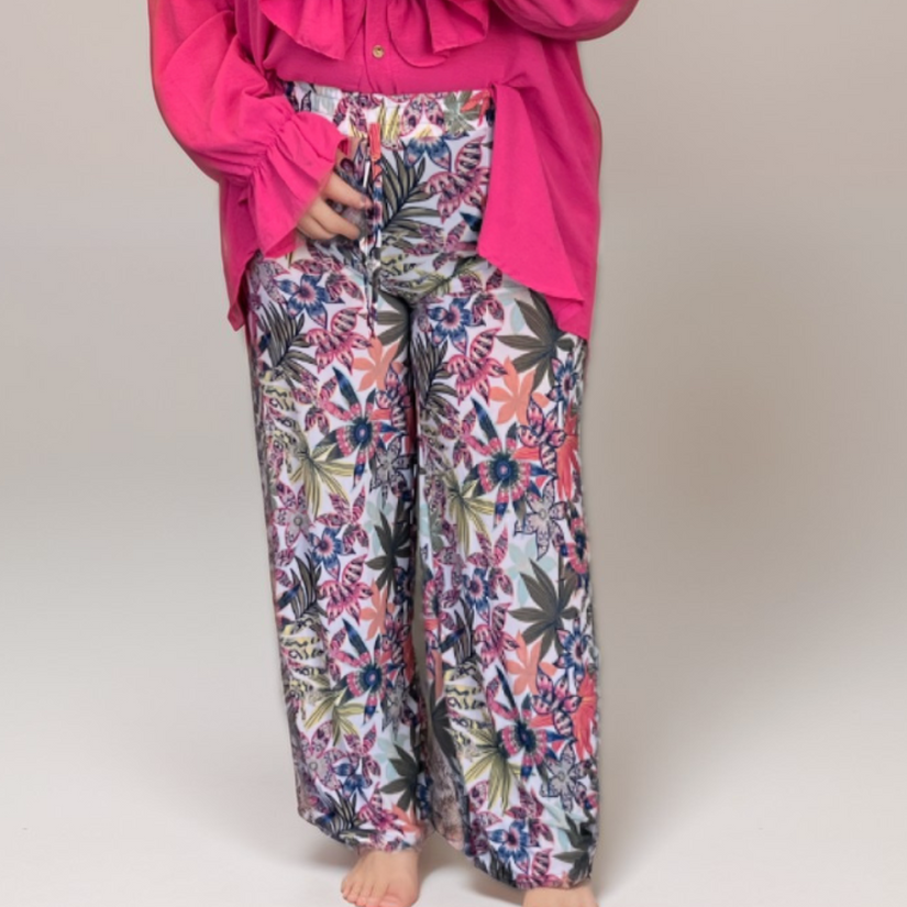 ROCKTHOSECURVES BRIGHT TROPICAL PRINT ELASTIC WAIST TROUSERS