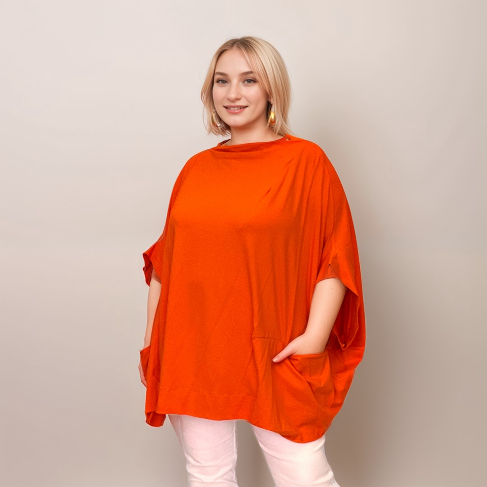 ROCKTHOSECURVES OVERSIZED SLASH NECK TOP WITH SIDE POCKETSORANGE / UK 16-18