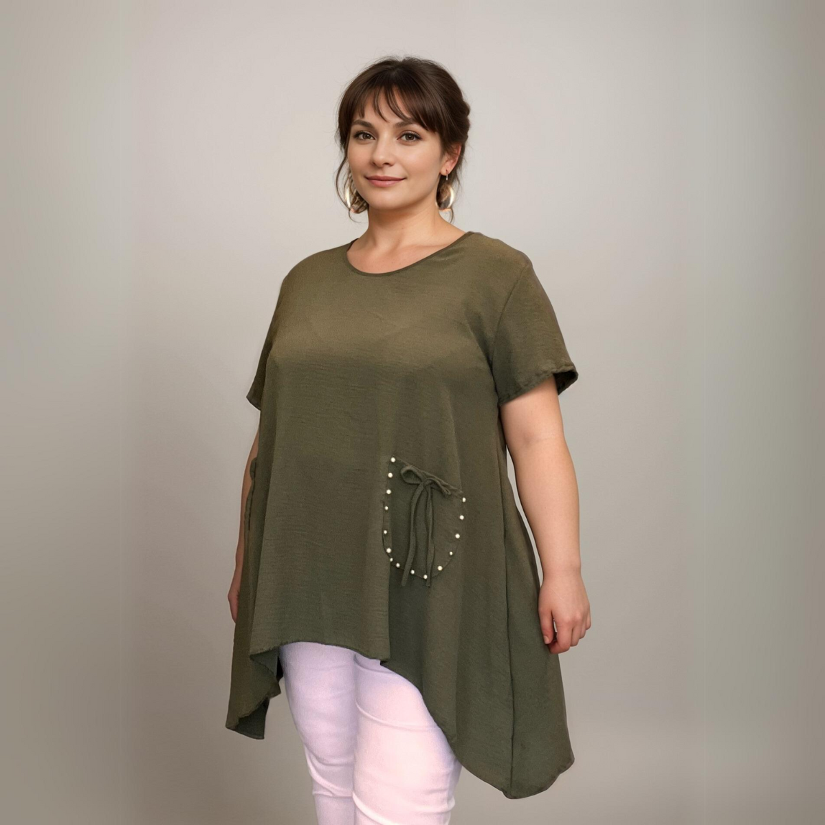 ROCKTHOSECURVES HANKY HEM BLOUSE WITH PEARL BEADED FRONT POCKET