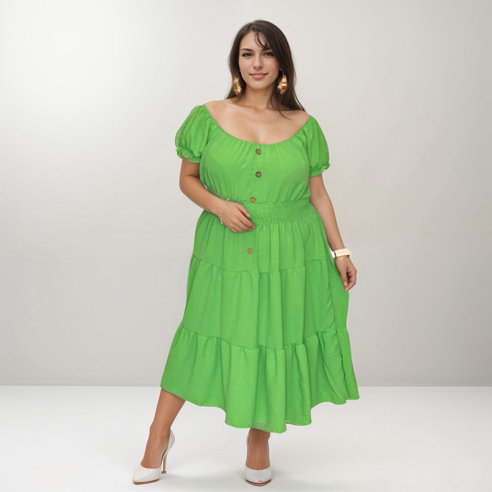 ROCKTHOSECURVES OFF SHOULDER FRILLED / LAYERED GYPSY DRESSGREEN / UK 12-14